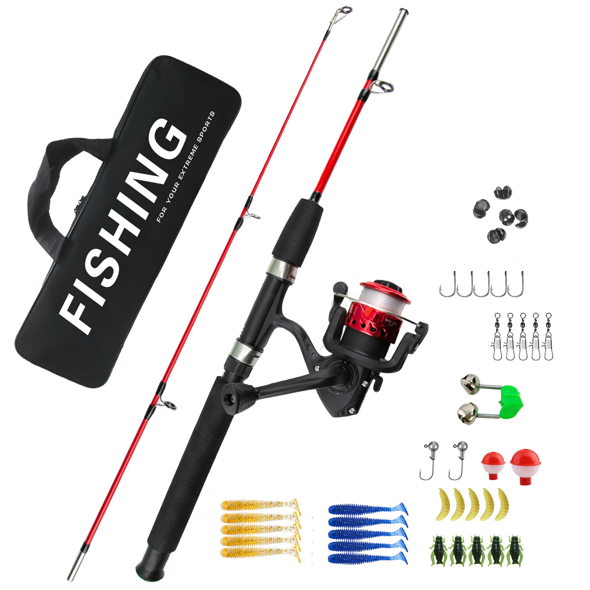 Ice Fishing Reel - 初心者向け2セクションアイスフィッシングロッドコンボ、ロングキャストシースピニングルアーフィッシングロッドコンプリートタックルキット、展開時長さ1m