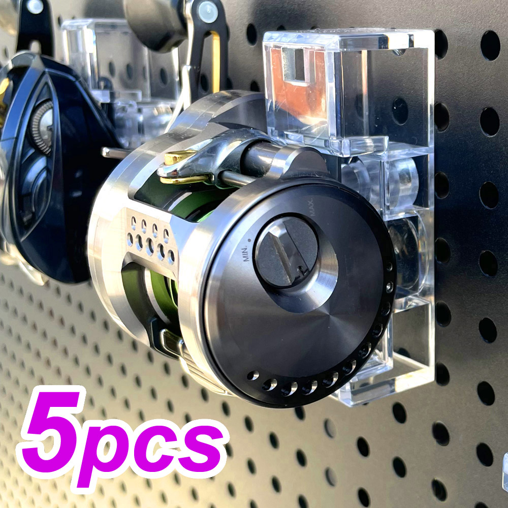 Spincast Reel - 5個入り壁掛け釣りリールホルダー、ベイトキャスティング・フライ・ラフトリール用スタンドラック、ペグボード壁パネル、穴あきボード収納