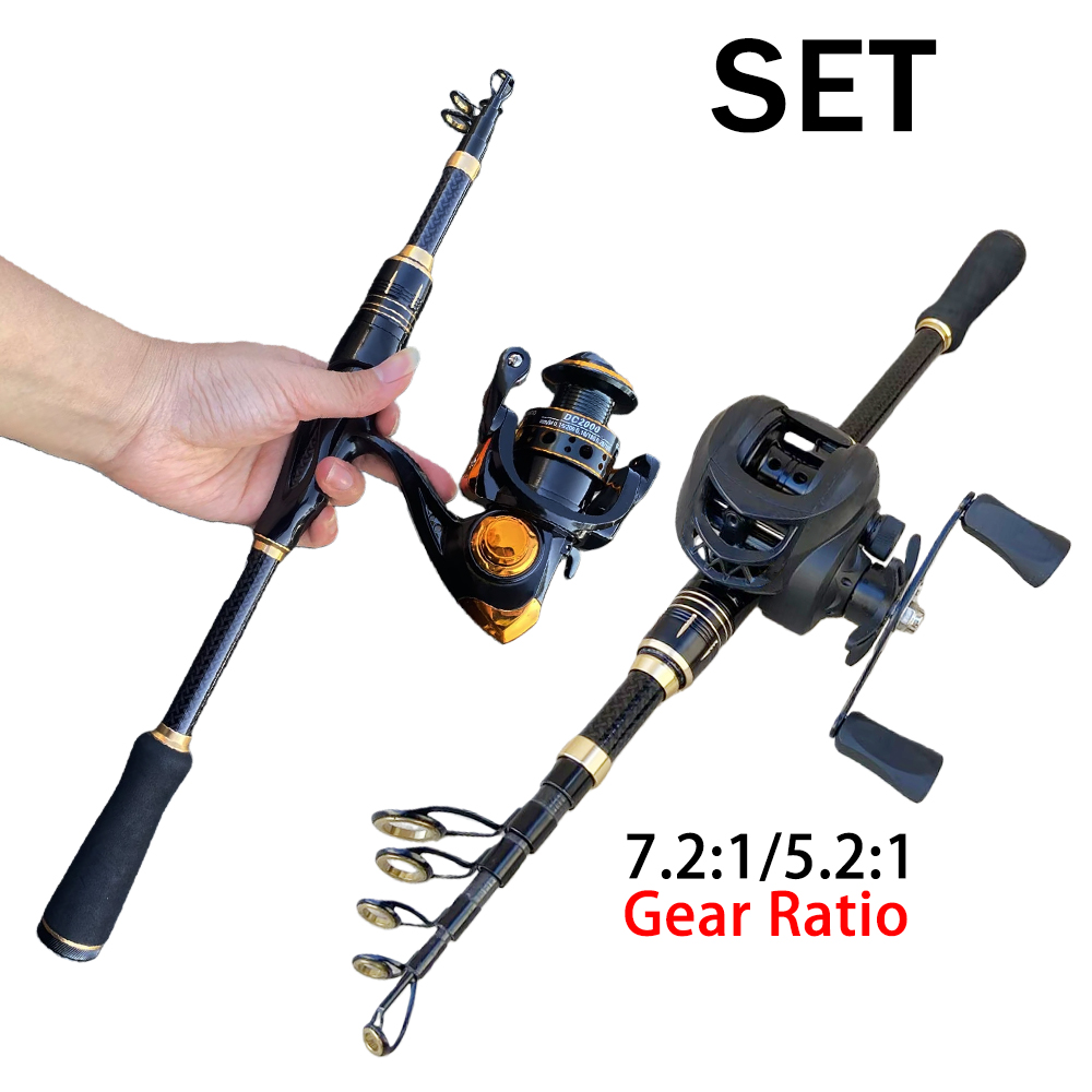 Spincast Reel - 釣り具セット 短い釣り竿とリールのコンボセット 1.8m/2.1m 伸縮式ベイトキャスティングリール ジギング 最大ドラグ力10kg